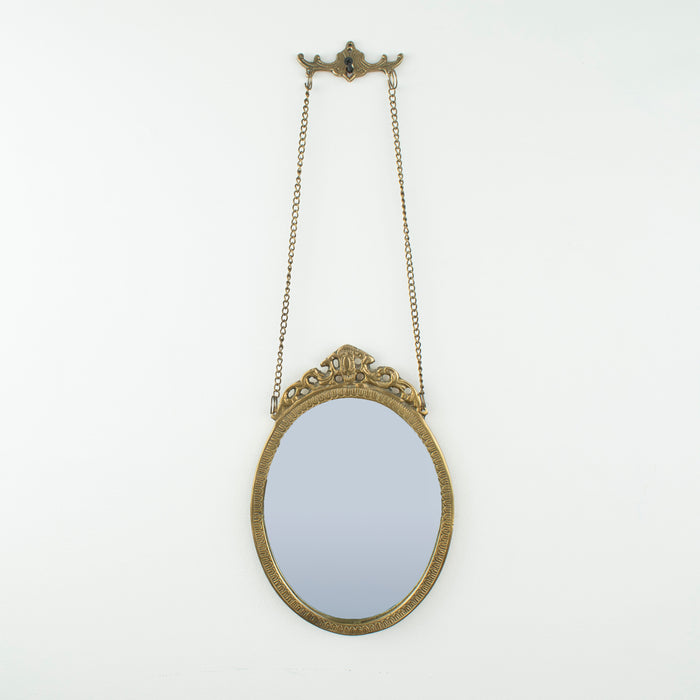 Noor Oval Mirror With Hook Brass Antique