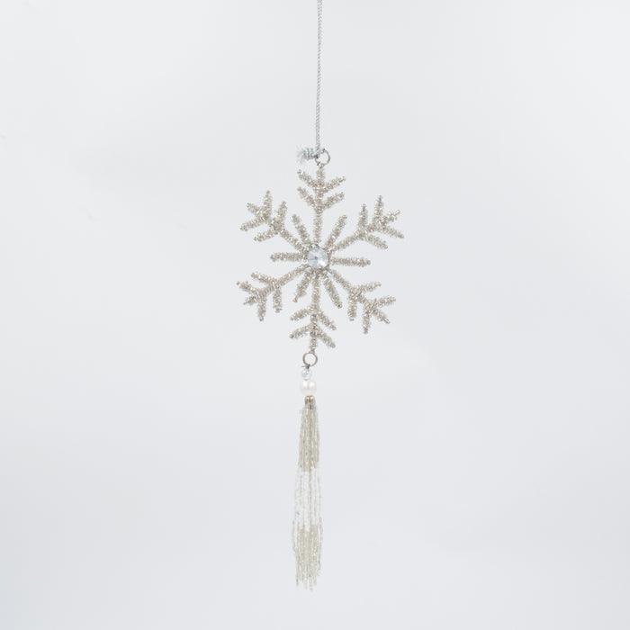 Handcrafted Silver Sparkle Tassel Snowflake Ornament