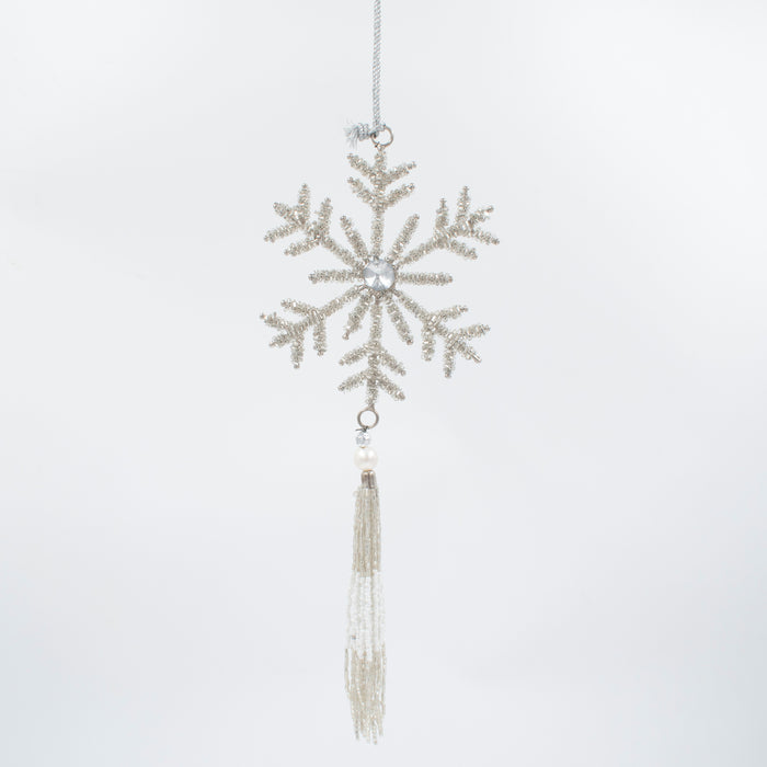 Handcrafted Silver Sparkle Tassel Snowflake Ornament