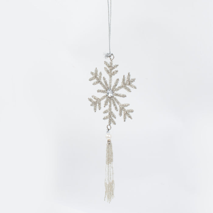 Handcrafted Silver Sparkle Tassel Snowflake Ornament