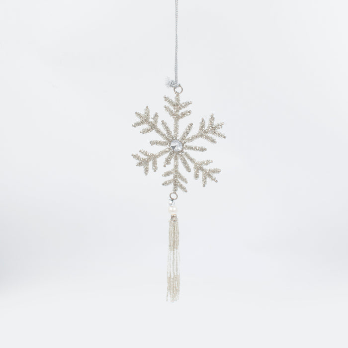 Handcrafted Silver Sparkle Tassel Snowflake Ornament