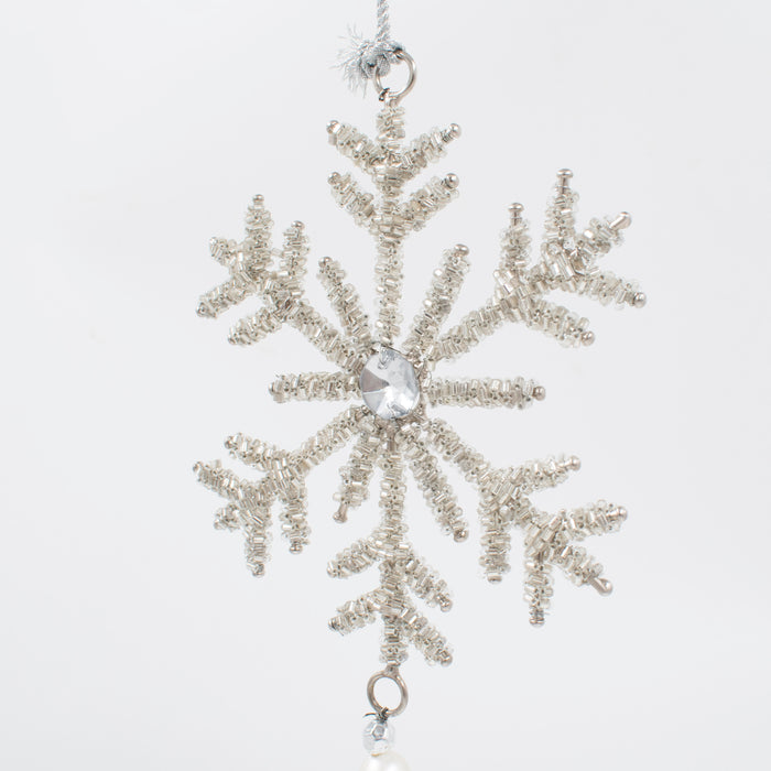 Handcrafted Silver Sparkle Tassel Snowflake Ornament