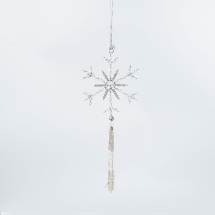 Handcrafted White Sparkle Tassel Snowflake Ornament