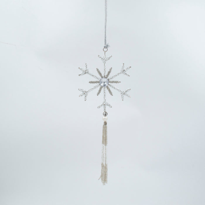 Handcrafted White Sparkle Tassel Snowflake Ornament