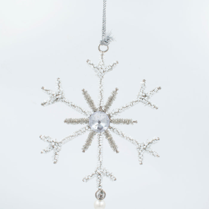 Handcrafted White Sparkle Tassel Snowflake Ornament