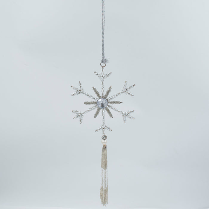 Handcrafted White Sparkle Tassel Snowflake Ornament