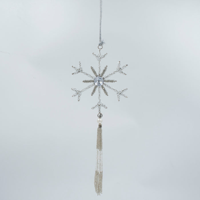 Handcrafted White Sparkle Tassel Snowflake Ornament