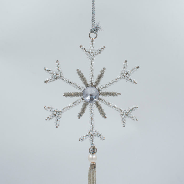 Handcrafted White Sparkle Tassel Snowflake Ornament