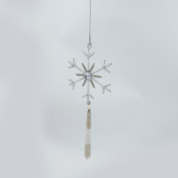 Handcrafted White Sparkle Tassel Snowflake Ornament