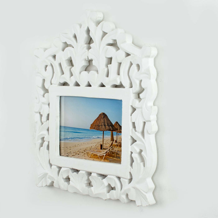 Carved Photo Frame - White