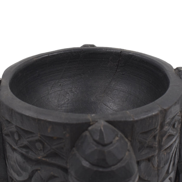 Tiki Men Black Carved Pot