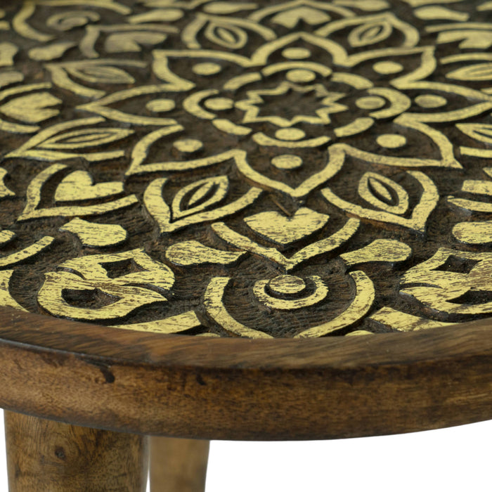 Brown Gold Mandala Print Nesting Table (Set of 2)