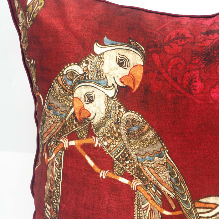 Maroon Cushion Cover Parrot -Aria parrot left