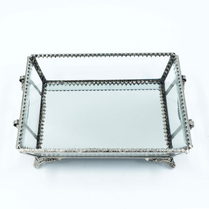 Noor Rectangular Tray with Mirror Silver Antique