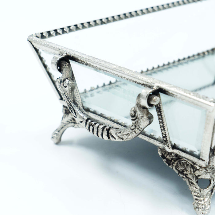Noor Rectangular Tray with Mirror Silver Antique