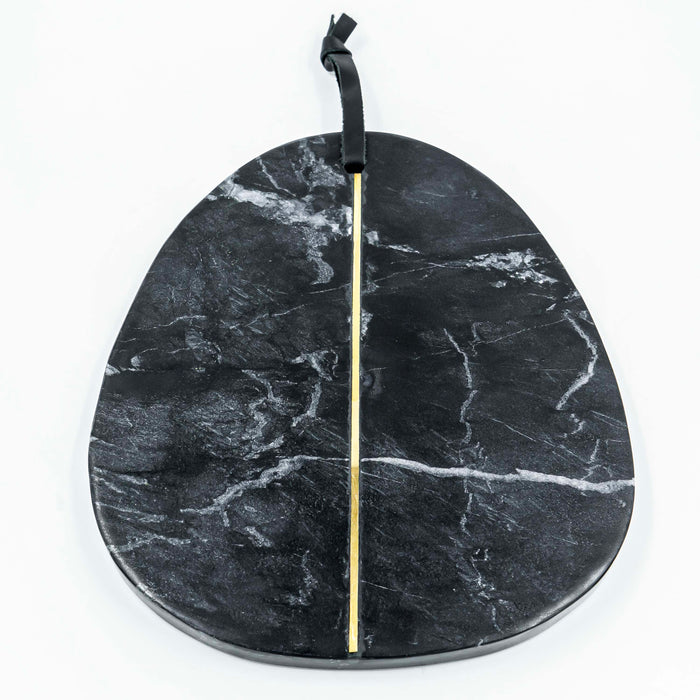 Cheese Board Oval Black Marble with Brass Inlay