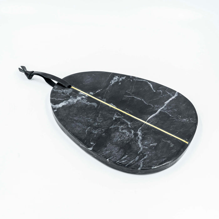 Cheese Board Oval Black Marble with Brass Inlay