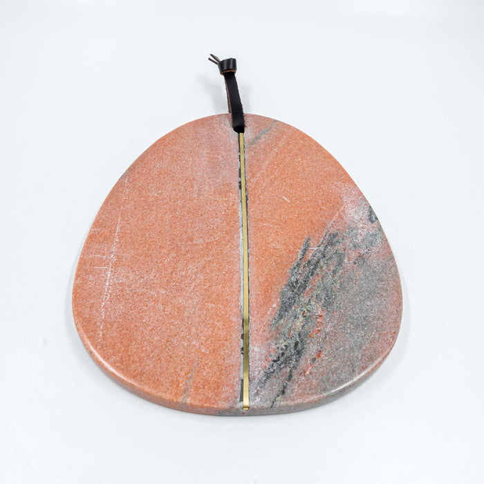 Cheese Board Oval Pink Marble with Brass Inlay