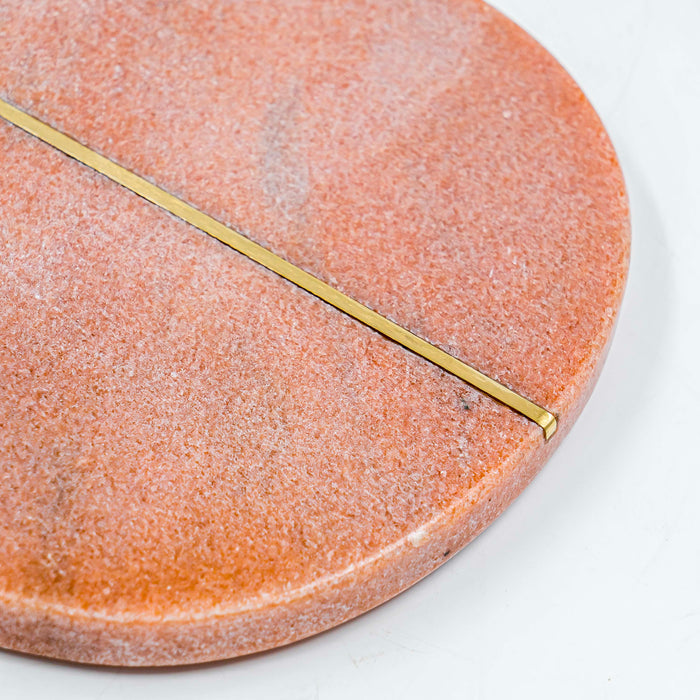 Cheese Board Oval Pink Marble with Brass Inlay
