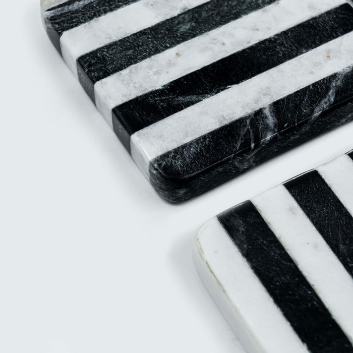 Coaster Marble Black and White Stripe Square (Set of 4)