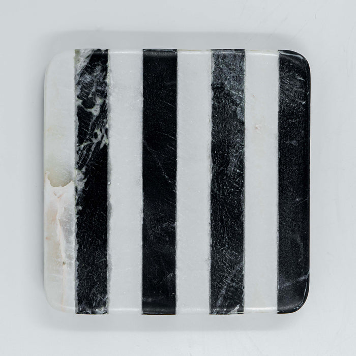 Coaster Marble Black and White Stripe Square (Set of 4)
