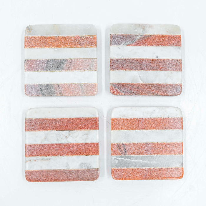 Coaster Marble Pink and White Stripe Square (Set of 4)