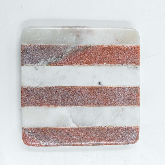 Coaster Marble Pink and White Stripe Square (Set of 4)