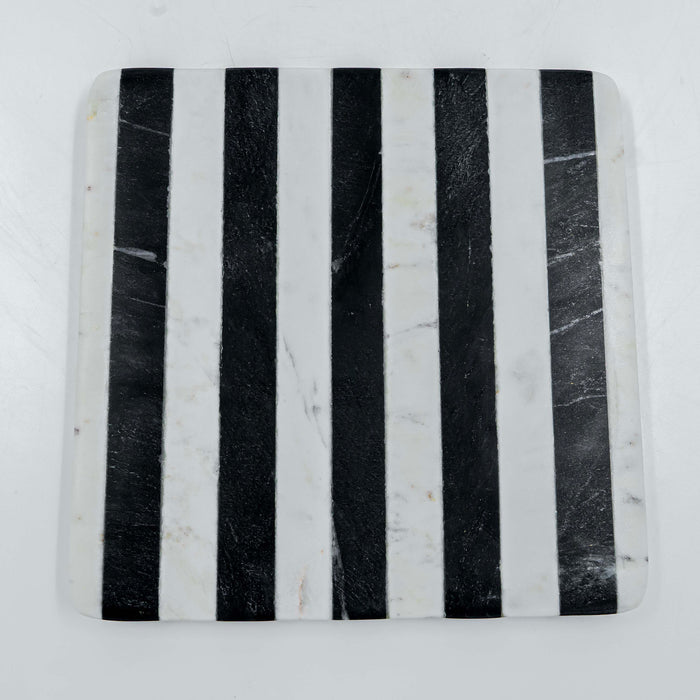 Trivet Marble Black and White Stripe Square (Set of 2)