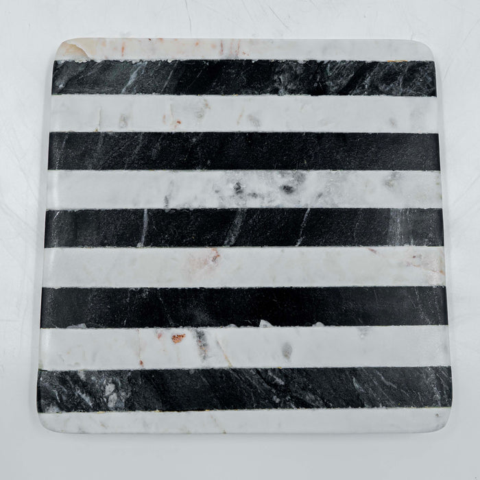 Trivet Marble Black and White Stripe Square (Set of 2)