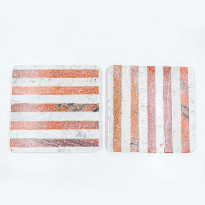 Trivet Marble Pink and White Stripe Square (Set of 2)