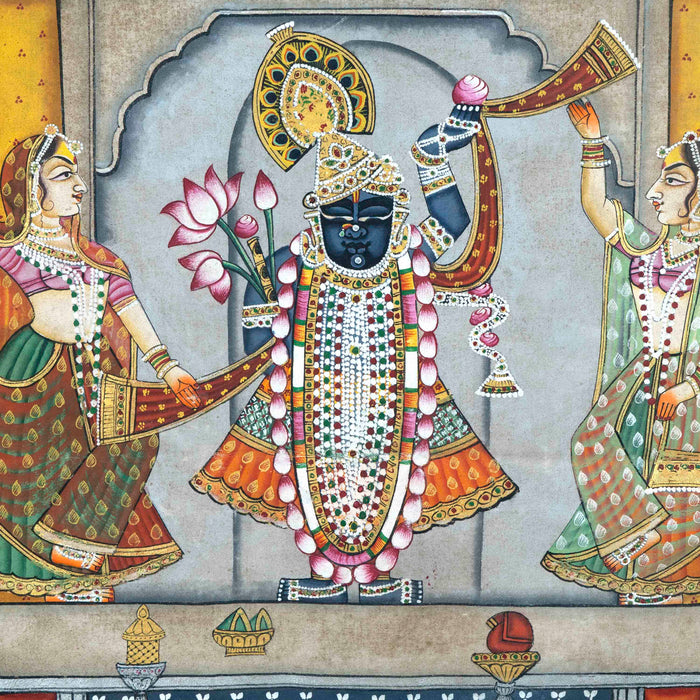 Raj Bhog Jai Vihar with Shri Nath Ji Other Swaroop Pichwai Painting