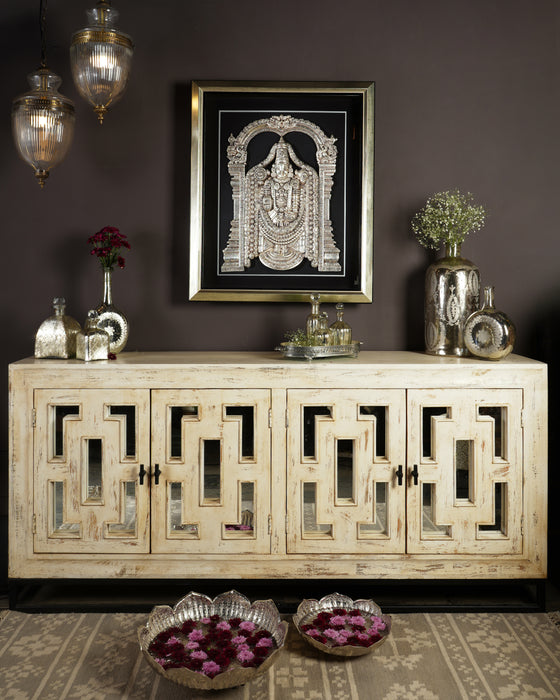 Yeva Iron With Mango Wood White Distress Side Board