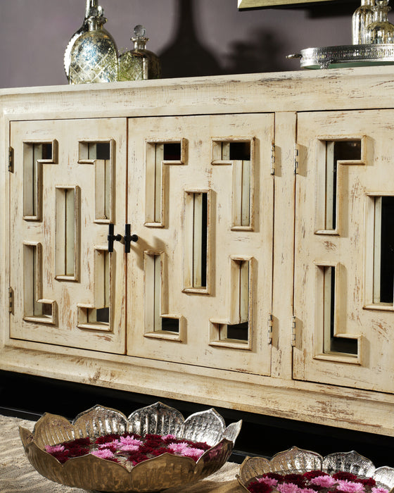 Yeva Iron With Mango Wood White Distress Side Board