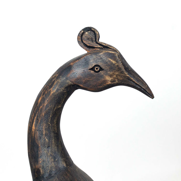 Peacock Mango Wood Statue Black Distress