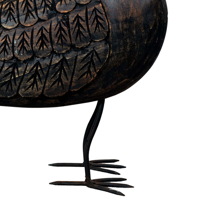 Peacock Mango Wood Statue Black Distress