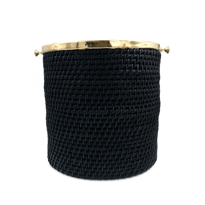 Taysa Rattan and Brass Basket Black Cylindrical