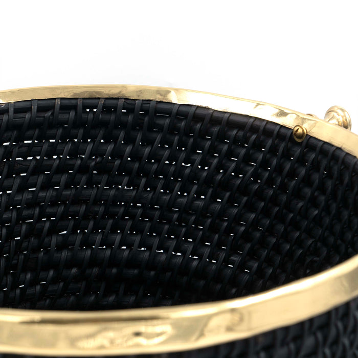 Taysa Rattan and Brass Basket Black Cylindrical