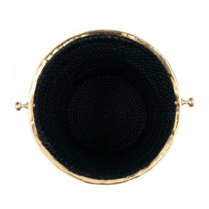 Taysa Rattan and Brass Basket Black Cylindrical