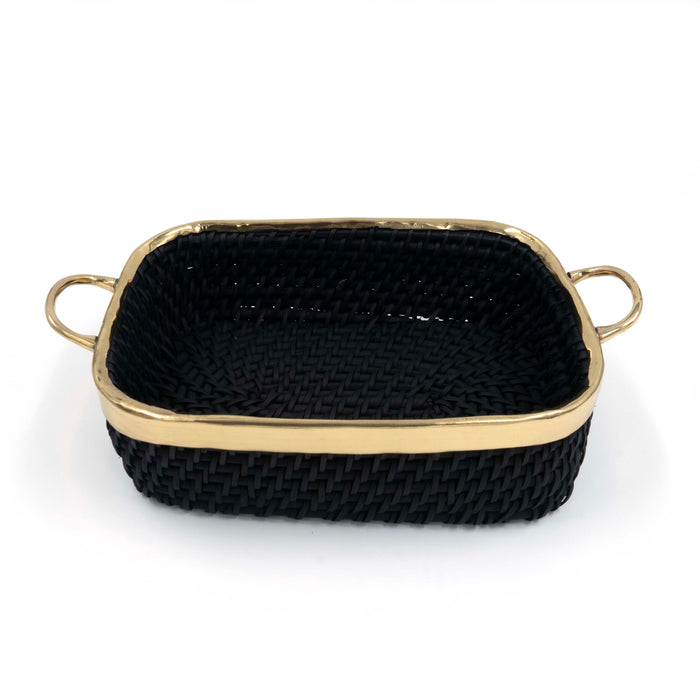 Taysa Rattan and Brass Basket Black Rectangular