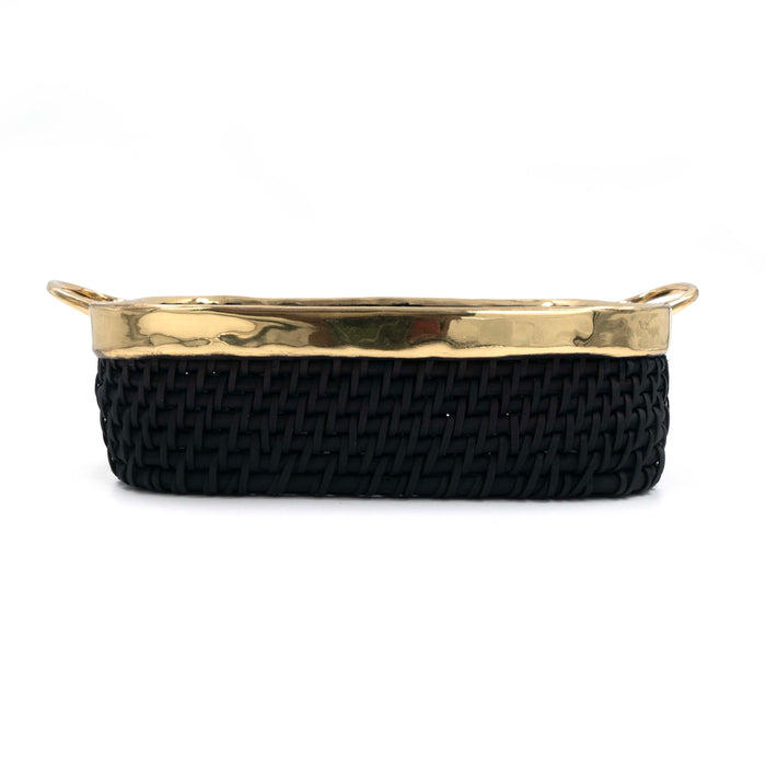 Taysa Rattan and Brass Basket Black Rectangular