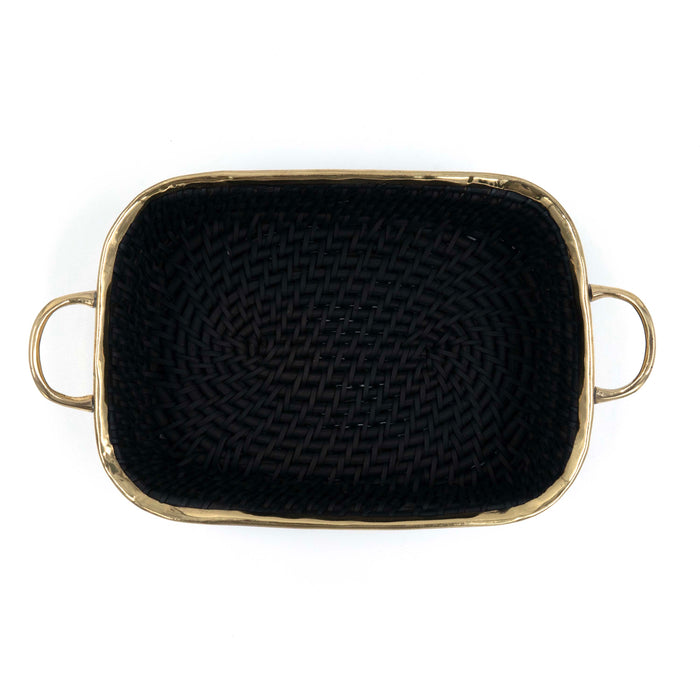 Taysa Rattan and Brass Basket Black Rectangular