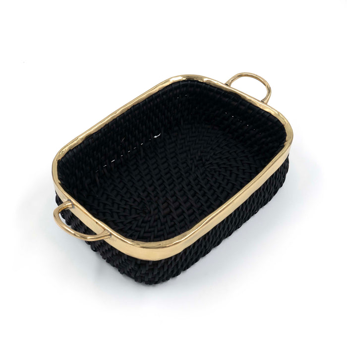 Taysa Rattan and Brass Basket Black Rectangular