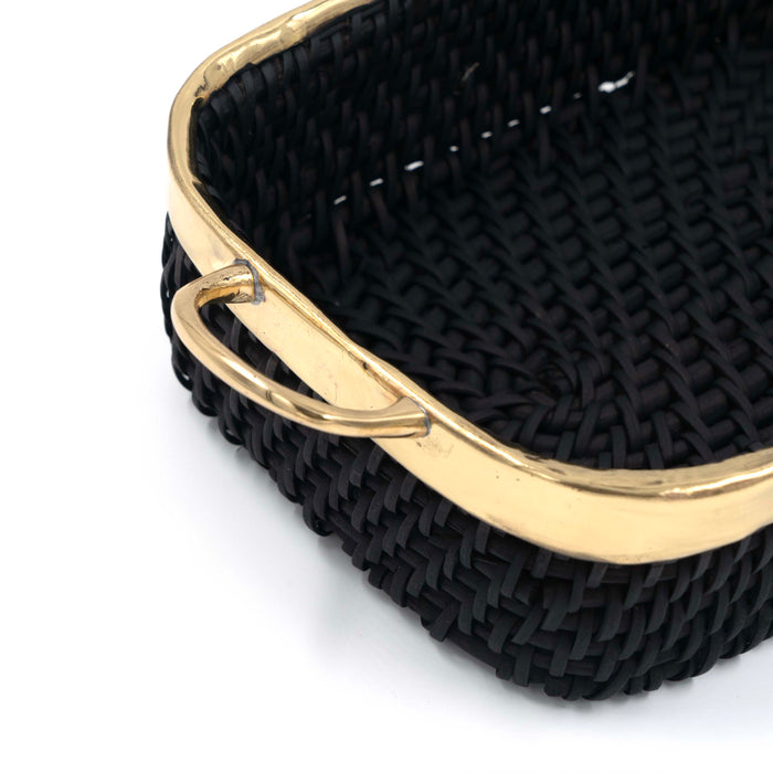 Taysa Rattan and Brass Basket Black Rectangular