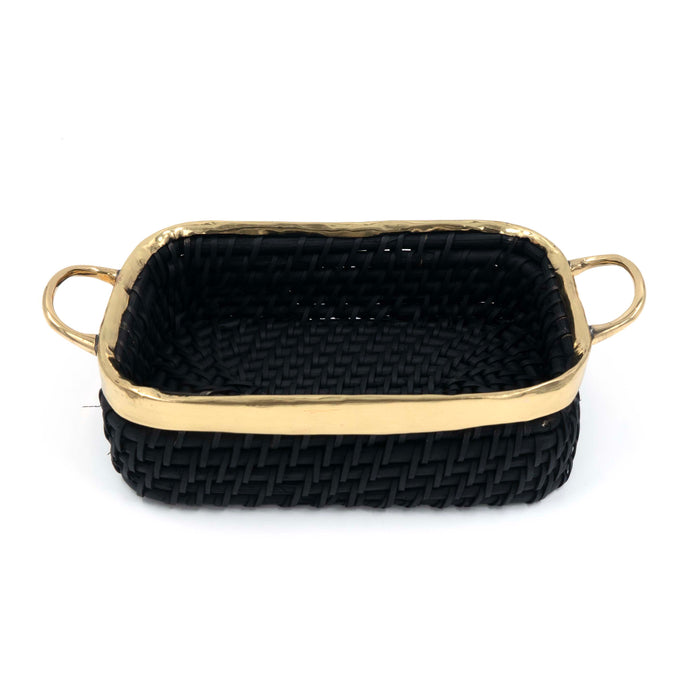 Taysa Rattan and Brass Basket Black Rectangular