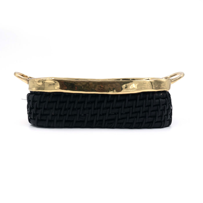 Taysa Rattan and Brass Basket Black Rectangular