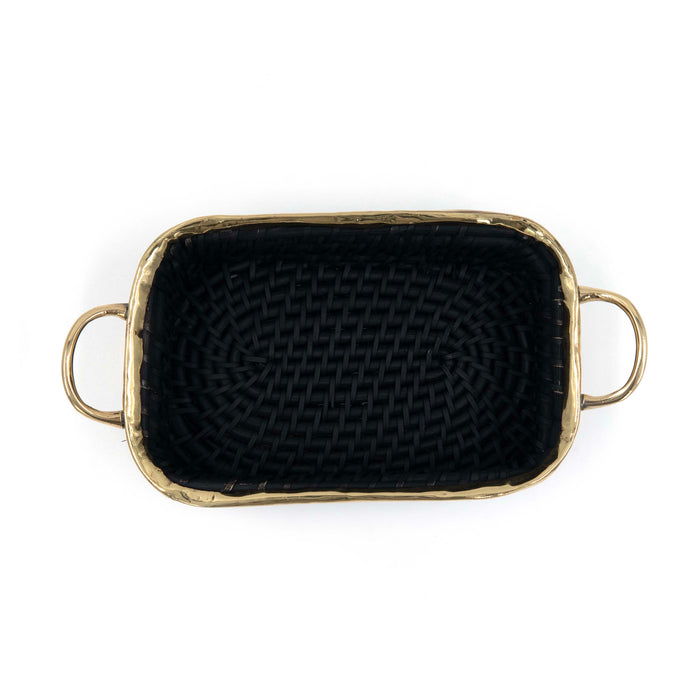 Taysa Rattan and Brass Basket Black Rectangular