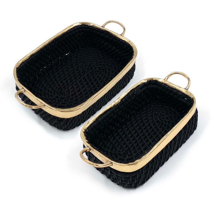 Taysa Rattan and Brass Basket Black Rectangular