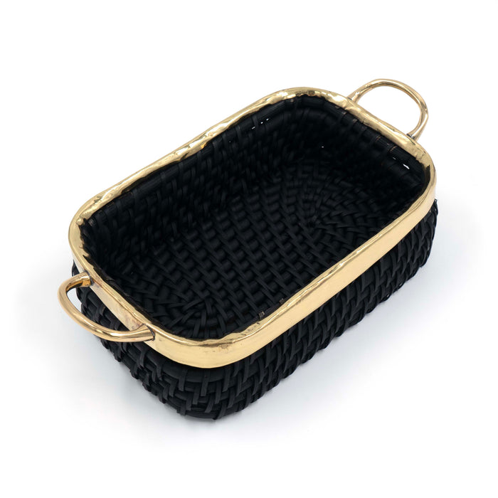 Taysa Rattan and Brass Basket Black Rectangular