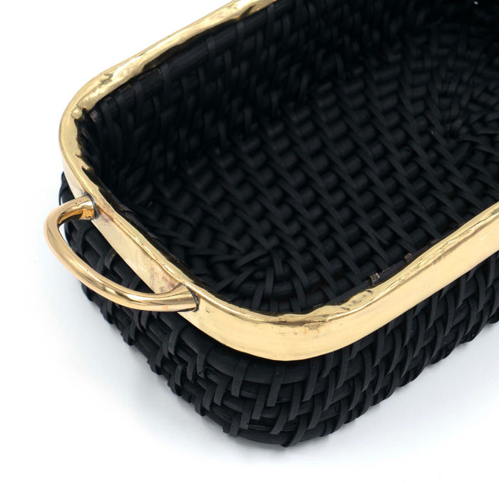 Taysa Rattan and Brass Basket Black Rectangular