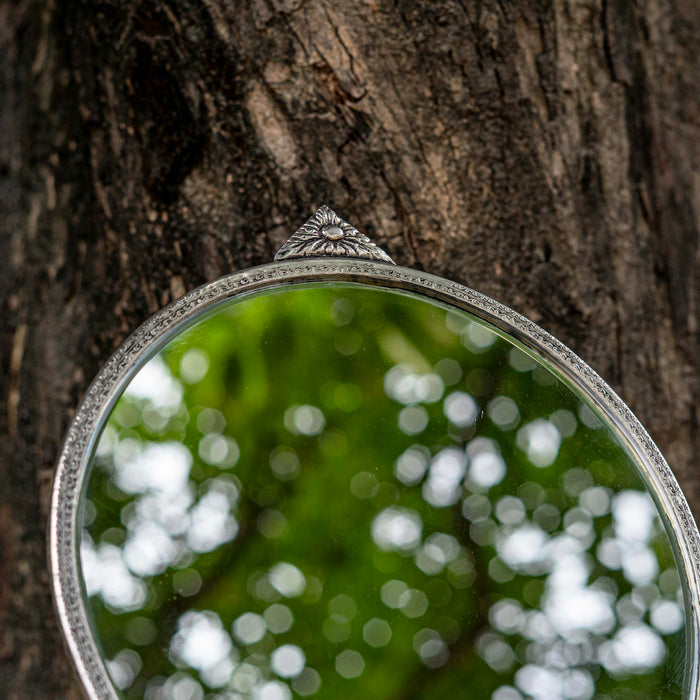 Midori Brass Round Mirror - Silver Finish